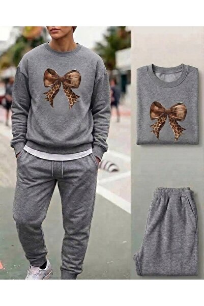 WOODROFFE Women's Leather Look Bow Printed Hooded/Crew Neck Sweatpants Set Ov...