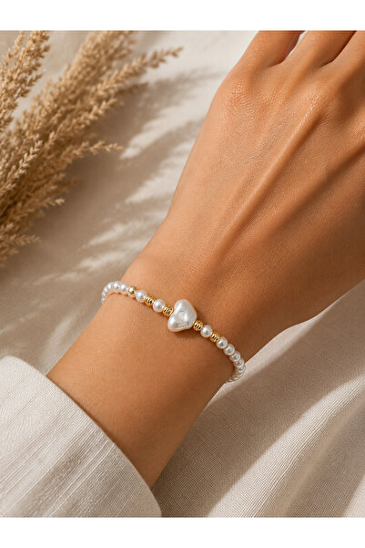 Beatis Beaded Pearl Stringed Baroque Center Stone Gold Detailed Minimal Women...