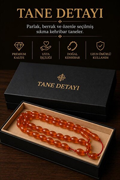 UMT STORE Özel Kutulu Hakiki Kehribar Tesbih - El İşçilikli Arpa Kesim Koleks...