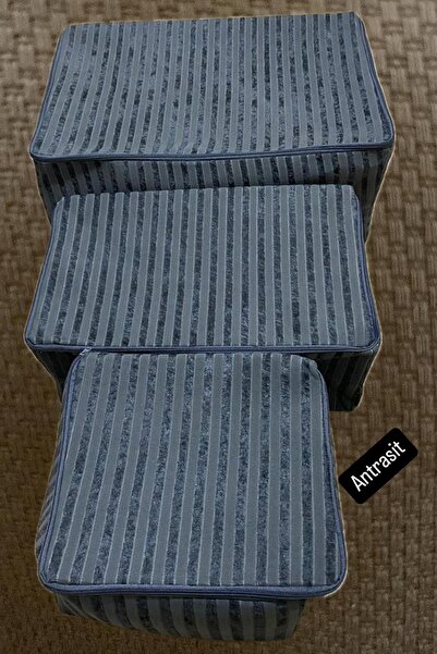 Bezos Striped Sponge Container 3-Piece Velvet Sponge Container - Anthracite