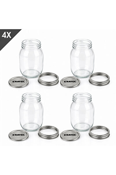 ERATEC Cam Kavanoz 2 Parçalı Kapak 500 ml x 4