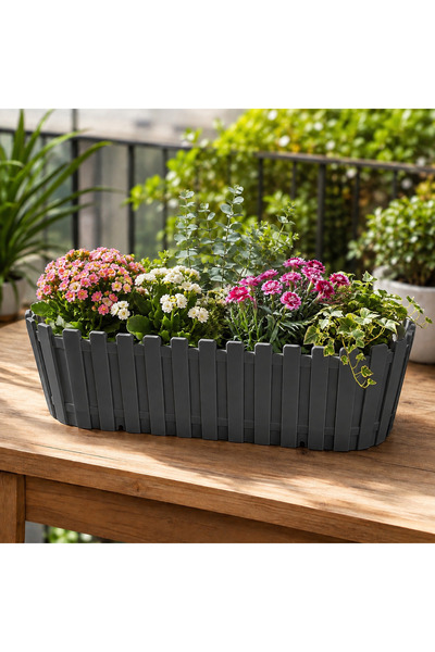 Poliwork Dekoratif Oval Akasya Balkon 60 Çit Desenli Saksı 9 LT 58x16x15 cm B...