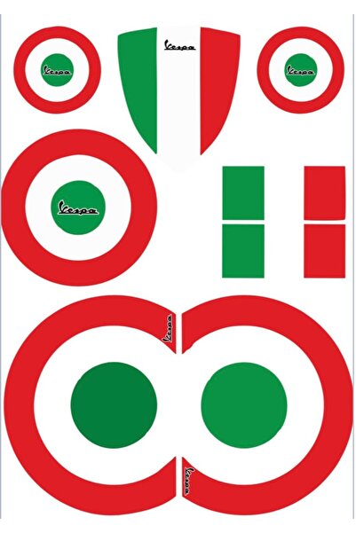 Limitless Design Vespa İtalyan Bayrağı Tasarımlı Kokart ve Logo Sticker Seti ...