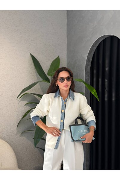 bymervedarende Denim Detaylı Triko Ceket