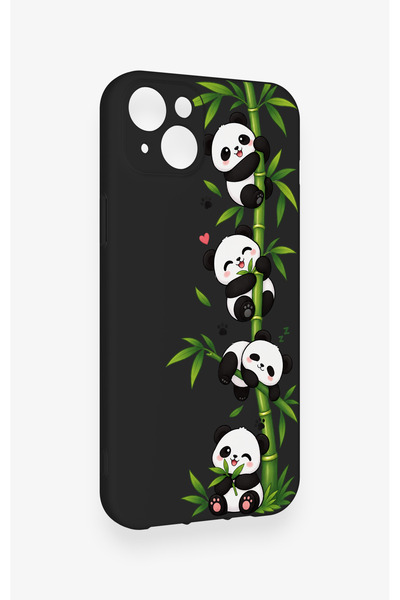 Vip Case iPhone 14 Plus/15 Plus Uyumlu Sevimli Panda Bambu Desenli Silikon Kılıf
