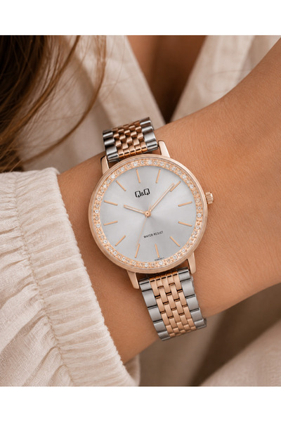 Q&Q Women's Wristwatch Rose Gold-Silver Color Casual and Stylish Combination ...