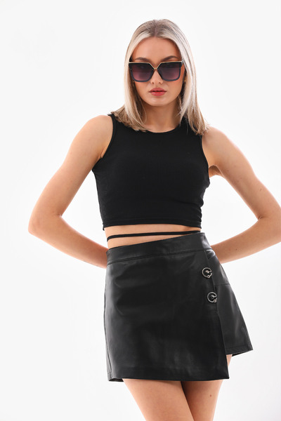 Metins Leather Kadın Hakiki Deri Şort Etek Short3