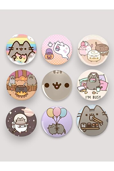 Major Selection Pusheen Kedi Rozet Seti 9 Adet 44 mm Çantalık Yaka Giysi İğne...