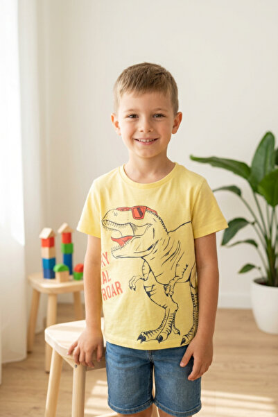 OEM Tricou baieti din bumbac cu maneca scurta si imprimeu dinozaur T-Rex cu o...