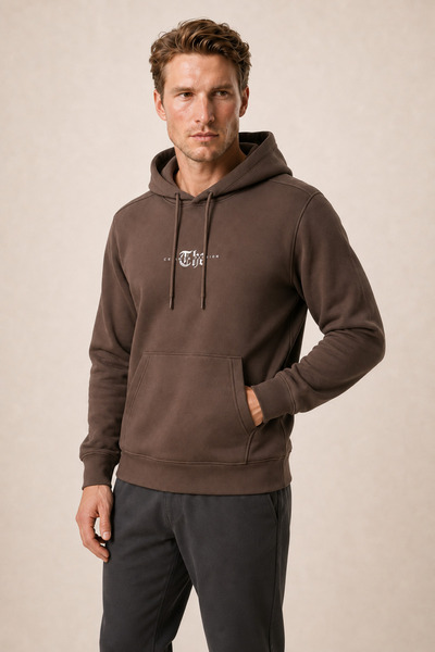 Redline Thenk New Season Men's Regular Fit Hooded Sweatshirt Brown