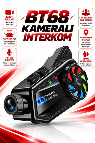 Abbruch BT68 Kameralı Bluetooth Motosiklet Interkom 1080P Full HD – 6 Kişilik...