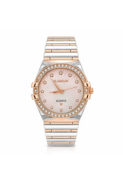 Generic Brand Ceas de damă Glamour GL03, argintiu/rose gold, stil modern, mec...
