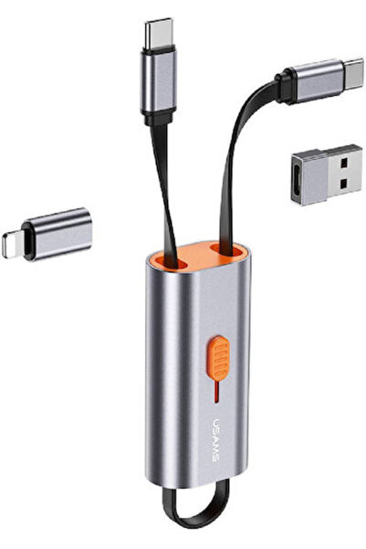 Usams Επίπεδο καλώδιο USB σε Lightning / Type-C 0,3μ 3Α Γκρι (SJ560USB01)
