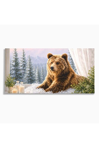 Luxcanva Tablou Canvas Ursul La Fereastra 140x70 cm pe Sasiu Lemn Urs Fereast...
