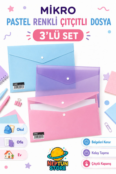 neptünstore ملف ميكرو بألوان الباستيل مقاس A4، 3 ألوان باستيل