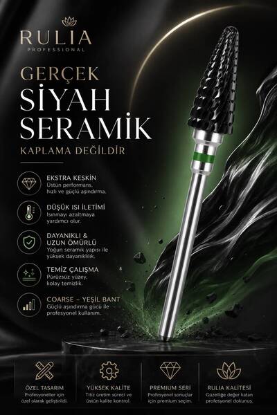 Rulia Professional Siyah Seramik Freze Ucu Yeşil Bant Ağır Karbit Yapı Hızlı ...