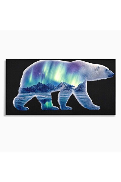 Luxcanva Tablou Canvas Urs Polar Aurora Boreala 120x60 cm cu Rama Negru Urs P...