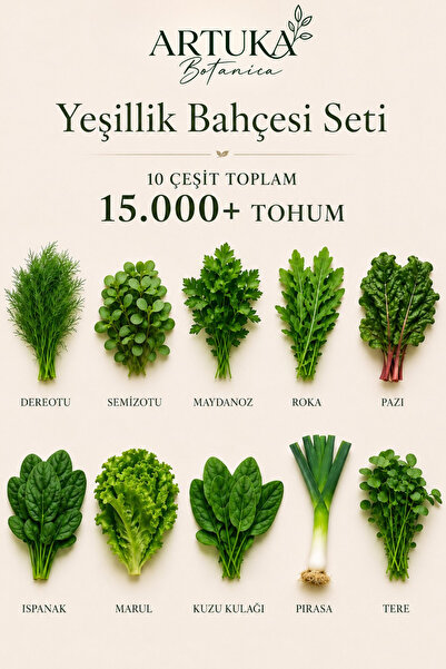 Artuka Botanica Yeşillik Bahçesi Tohum Seti 10 Çeşit 15.000+ Tohum | Maydanoz...