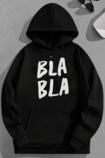 K KOZZ STYLE Unisex 3 Thread Cotton Black Blabla Print Loose Fit Sweatshirt H...