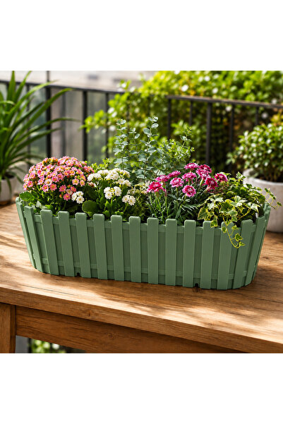 Poliwork Dekoratif Oval Akasya Balkon 60 Çit Desenli Saksı 9 LT 58x16x15 cm Y...