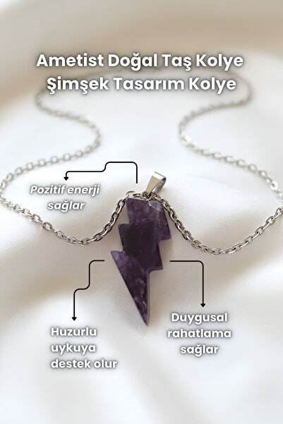 Elifsu Jewelry قلادة من حجر الأميثيست والكوارتز الوردي الطبيعي بتصميم البرق