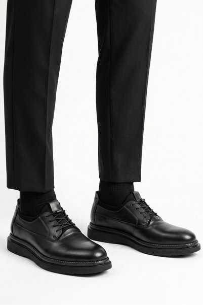 LUSIVE 100% Genuine Leather Black Casual Comfortable Elastic Classic Men's Shoes Luass30Al0058