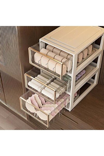 Qadro 3 Pack Stackable Plastic Closet Storage Box, Wardrobe Cupboard Space-Sa...