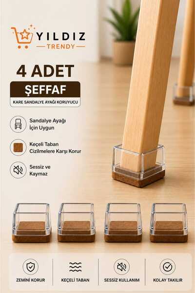 Yıldız Trendy Kare Model 4’lü Keçeli Mobilya Ayağı Koruyucu Silikon – Kaydırm...