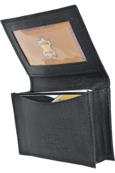 MARSHAL Genuine Leather Expandable Outside Id Business Card Holder Wallet 070BK