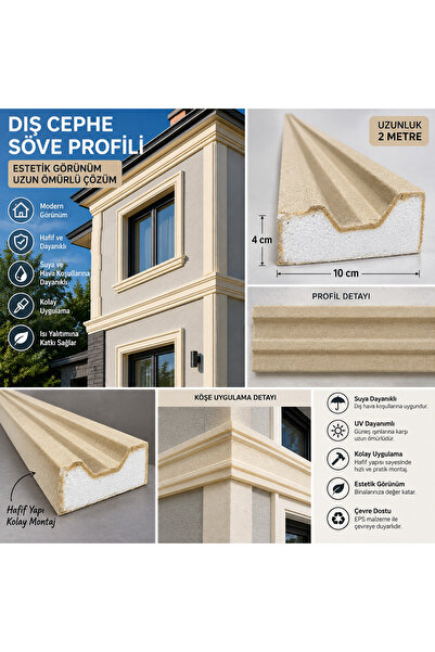 Nalbur Diyarı Dış Cephe Mantolama Sövesi EPS Strafor Profil – 3x8 cm – 2 Metre