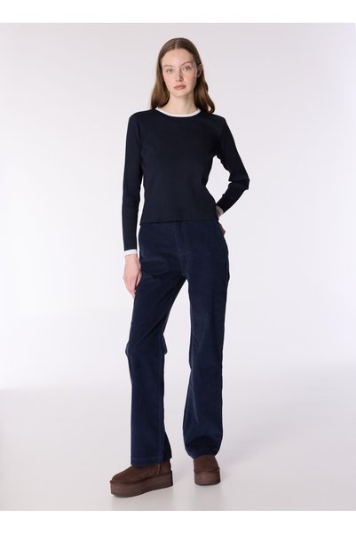 JEEP Women's Navy Flare Plain Trousers J4WL-PNT7005