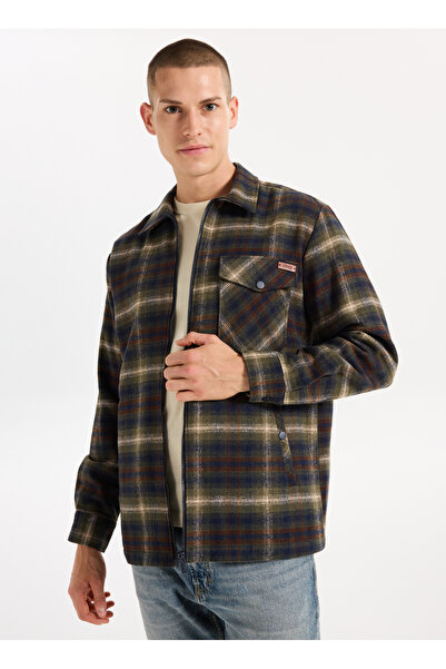 JEEP Relaxed Fit Checked Khaki Men's Shirt J4WM-GML7209