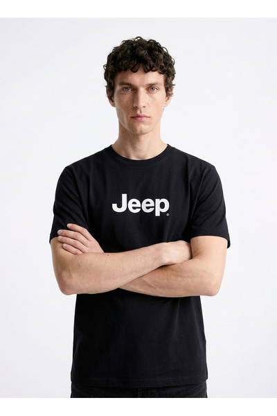 JEEP Black Men's 100% Cotton Basic T-Shirt J4SM-TST7246