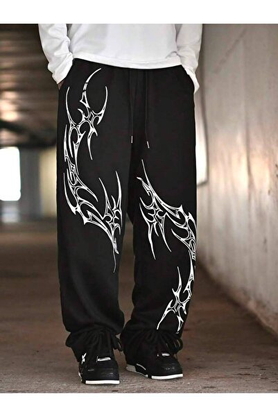 JANTIL MODA New Season Unisex Oversize Street Fashion Tribal Motif Sweatpants