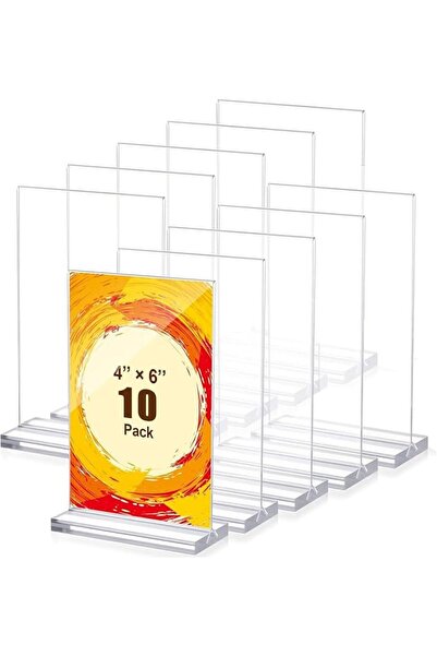 EXCEFORE Acrylic Sign Holder A6, 10 Pack Double Sided T-Shape Table Top Displ...