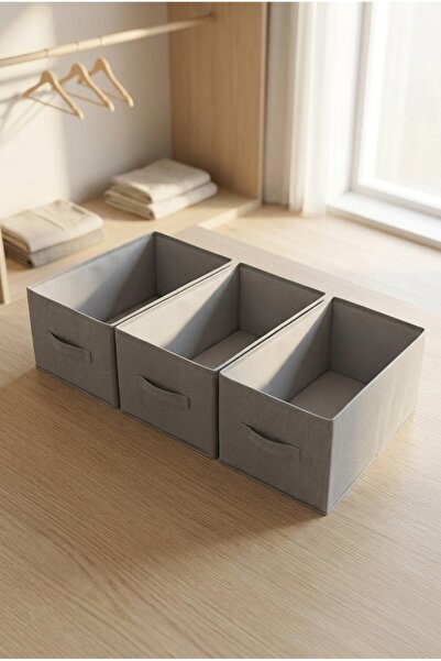 Textia Home 3'lü Dolap İçi Düzenleyici Kutu Katlanabilir Organizer Gri 45×25×20 cm