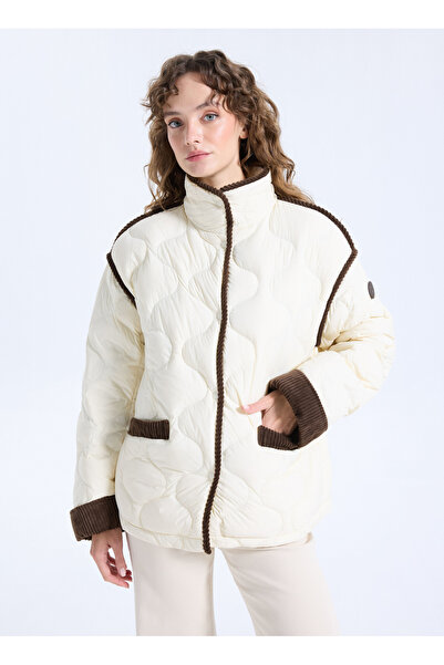 JEEP Ecru Women's Loose Fit Quilted Coat J5WL-MNT7160
