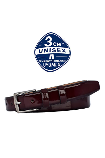 GoDeri 100% Genuine Leather Claret Red Patent Leather Classic 3cm Men's Belt,...