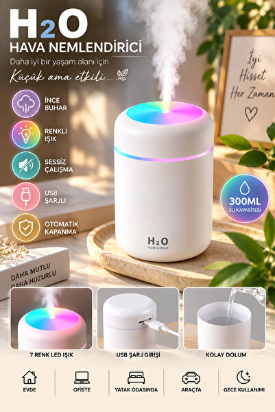 House Bird H2O 300 ML Hava Nemlendirici 7 Renk LED Işıklı Sessiz USB Şarjlı M...