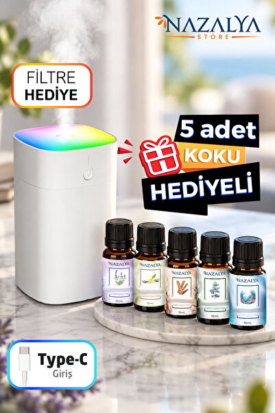 Nazalya +5 Adet Koku Hediyeli 400ml Ultrasonik Oda ve Araç Hava Nemlendirici ...