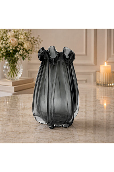 Grecia Vază grecească din sticlă fumurie – Design ondulat și elegant