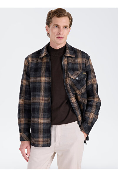 JEEP Men's Brown Relaxed Plaid Shirt J6WM-GML7201