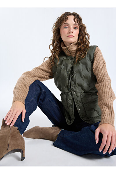 JEEP Khaki Women's Basic Quilted Puffer Vest J5WL-YLK7015