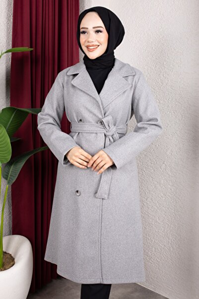 Rabia Zülal Double-Breasted Collar Belted Buttoned Front Cashmere Coat 110cm ...