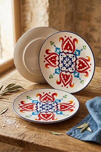 ALBETTO 2-Piece Ceramic 25.5cm Servicing Cake Plate Sarayli