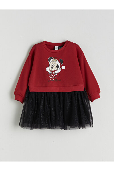 LC Waikiki Lcw Kids Red 3 Thread Raster Printed Girls' Dress with Nevavm Diff...