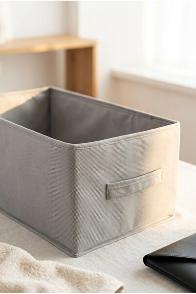 Textia Home 1 Adet Gri Kutu Organizer – Kulplu, Açık Üst Tasarımlı Çok Amaçlı Dolap ve Çekmece Düzenleyici 45x25x20 cm