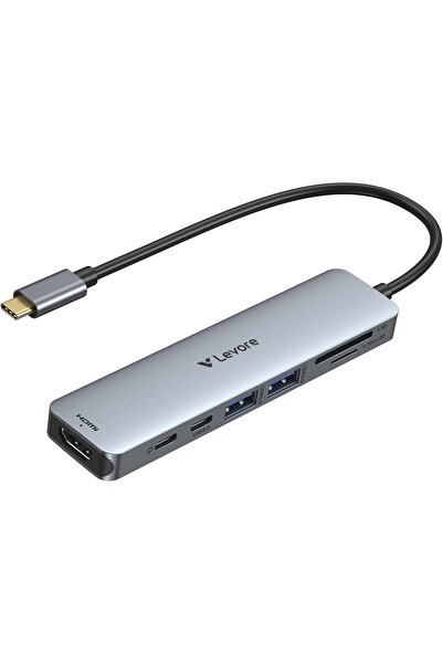 Levore 7-in-1 USB-C Multiport Hub, 4K HDMI 60Hz, Dual USB-A 3.0, SD/MicroSD C...