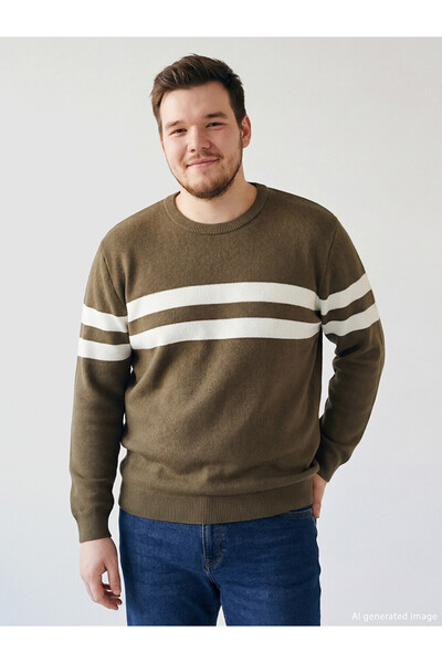 LC Waikiki Trendlucky men's striped knit sweater with oval neckline