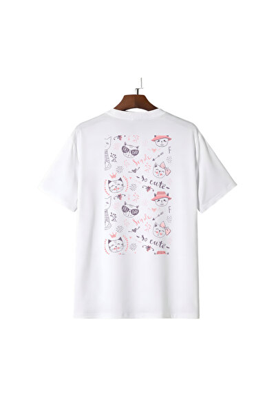 Trendiz Tricou cu imprimeu în față și în spate pentru femei, So Cute Cats, alb
